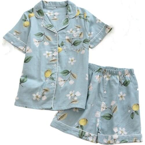 Women Pajama Sets 2021 Summer Florl Prnt Thin Cotton Sleepwear Lounge Short Sleeve Turndown Collarhome Clothing Nightwear Suit