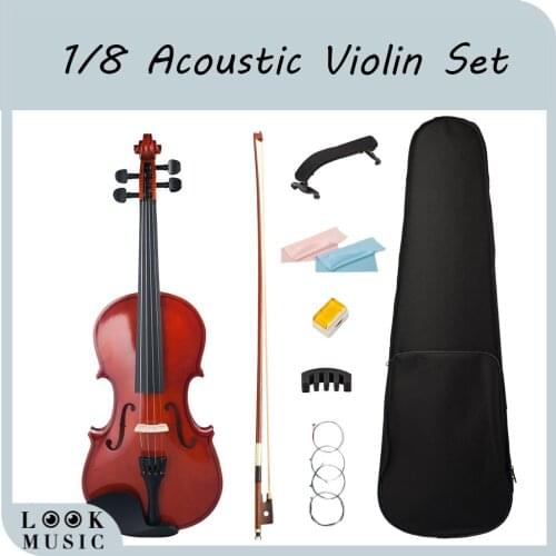 1/8 Size Basswood Student Violin w Case Bow Rosin String Mute Tuner For Beginner Child Gift