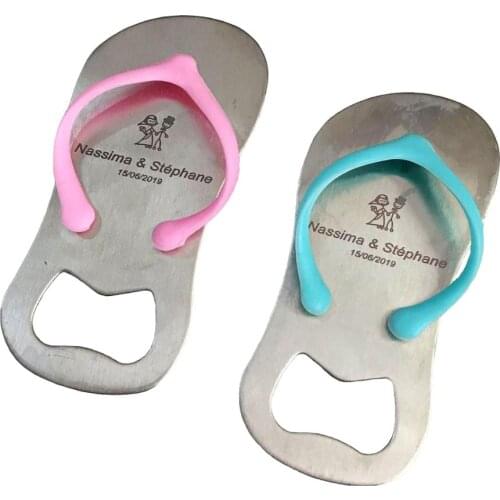 10pcs Personalized Sandal Slipper Beer Bottle Opener Wedding Favors Custom Bride & Groom Name Gifts