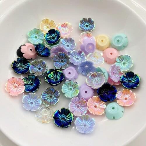 50pcs 10mm Resin Flowers Flat Back Cabochon DIY Jewelry/ Craft Decoration(1 hole) -0T32