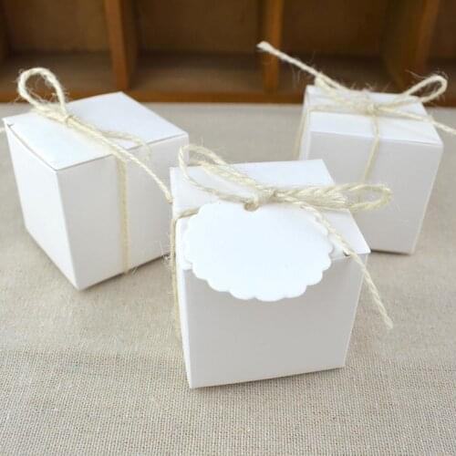 50pcs White Laser Cut Square Shaped Gift Candy Boxes Favor Gifts Bags & Ribbon Baby Shower Wedding Birthday Party Decoration