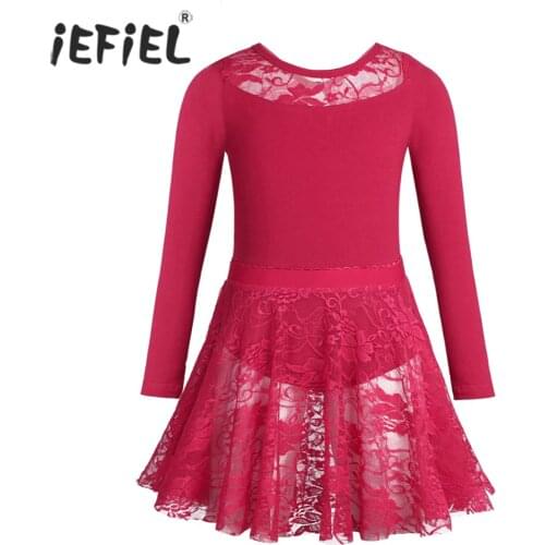 2018 Girls Cotton Long Black Lace Ballet Dance Tutu Costumes Gymnastics Leotard Body Suit with Tutu Skirt for Ballet Competition