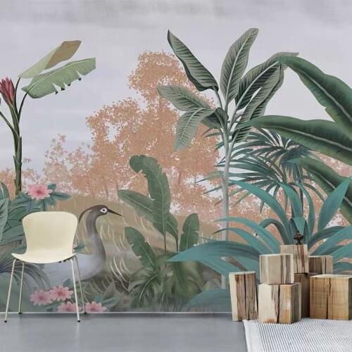 Bacaz Large 3d Tropical Banana Leaf Wallpaper Mural Nordic Flamingo Rainforest Plant Background 3d Wall paper Murals Home Decor