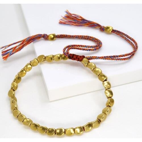 QiLuxy Handmade Tibetan Buddhist Weave Cotton Copper Beads Tassel Lucky Rope Bracelet & Bangles for Women Men Bracelets Jewelry
