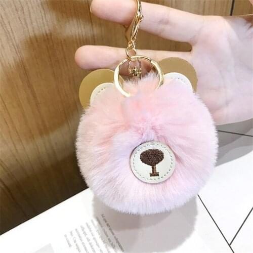 Teddy Bear Keychain Cute Bear Fur Ball Keychain Material Plush Rex Rabbit Fur Ball Key Chain Pendant