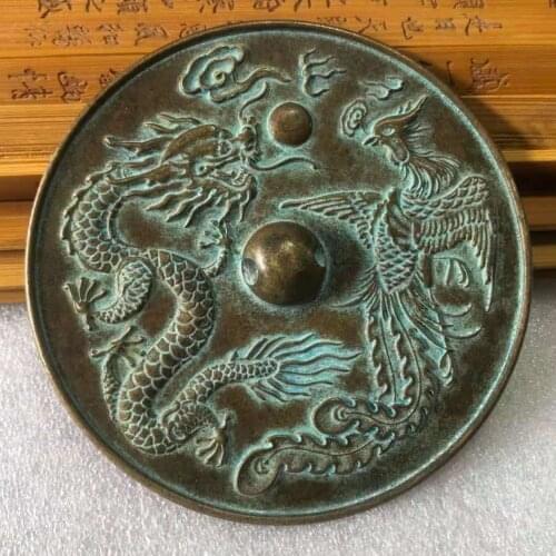 Dragon Phoenix Feng Shui bronze mirror, Town house ward off evil spirits