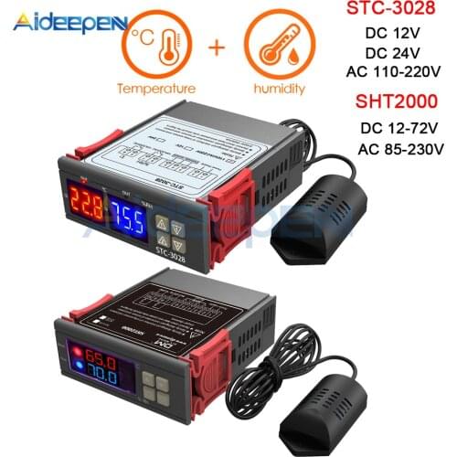 AC 110V 220V 12V 24V Dual Digital Temperature Humidity Controller SHT2000 STC-3028 Thermostat Humidistat Therometer Hygrometer