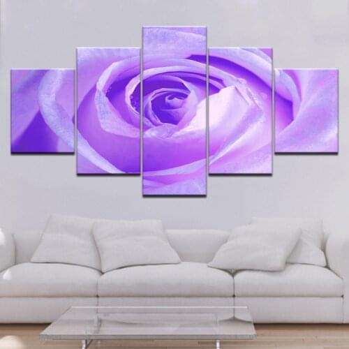 Canvas Painting 5 Pieces Romantic Purple Rose Flower HD Print Wall Art Frame Modular Pictures For Room Artwork Modern Home Decor