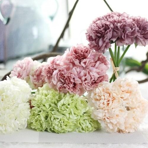5Pcs/Set Artificial Hydrangea Peony Flower Hand Bouquet DIY Silk Flowers for Home Wedding Decoration Craft Supplies