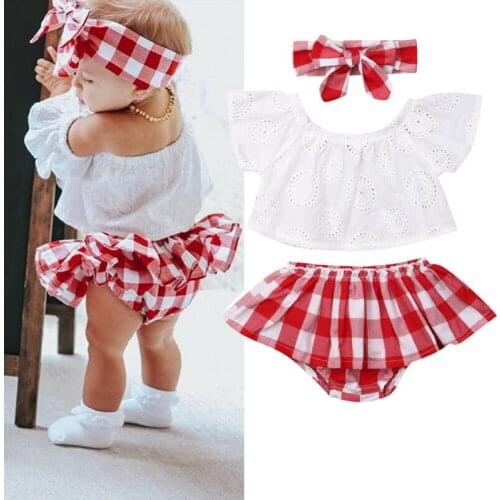 3Pcs Newborn Toddler Baby Girls Summer Clothes Kids Off Shoulder White Tops Ruffles Tutu Shorts Outfits Baby Girls Clothing