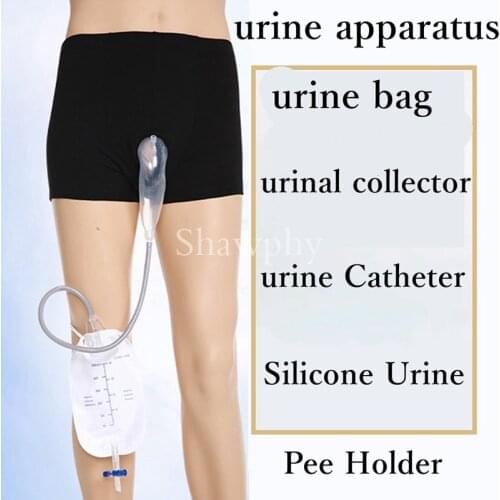 Urine Bag Shorts Reusable Male Urinal Bags Silicone Urine Funnel Pee Holder Collector with Catheter For Old Men Bedridden