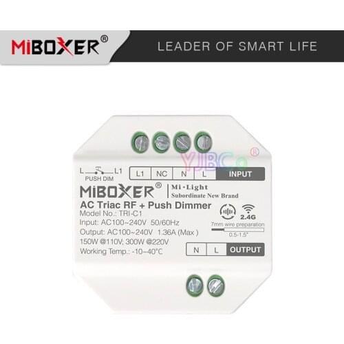 Miboxer new AC Triac RF Push Dimmer Switch AC110V 220V TRI-C1 2.4GHz Wireless Remote Controller for Single color Triac LED Light