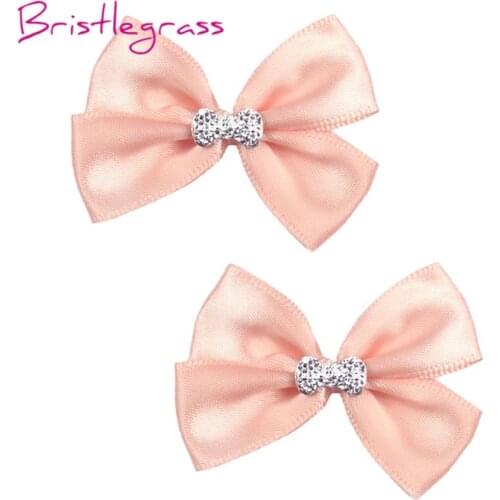 BRISTLEGRASS 10PCS Mini Pink Satin Ribbon Flowers Bowtie With Pad Kids Headband Hair Tie Corsage Wedding Dress DIY Sewing Crafts