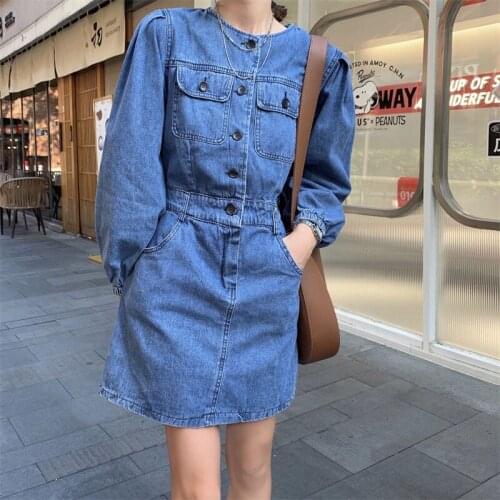 Han edition reduction will fall on the new age single-breasted waist little cowboy dress skirt