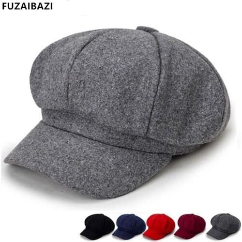 FUZAIBAZI Fashion trend Autumn Winter New Womens Octagonal Hat Casual Berets Spring Outdoor Sun Protection Student Hats
