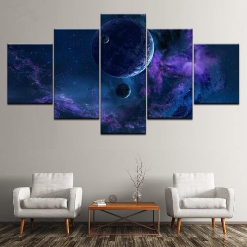 Framed Artworks Poster Modular Canvas Pictures 5 Pieces Cosmic Planet Scenery Paintings Abstract Decor Modern Wall Art