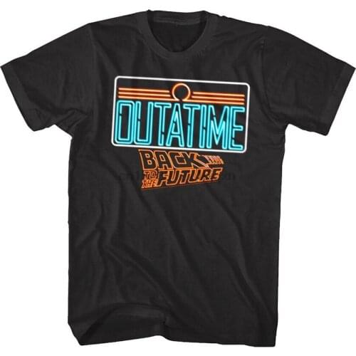 Back To The Future Neon OUTATIME License Plate Mens T Shirt Tag DeLorean Logo Festive Tee Tshirt