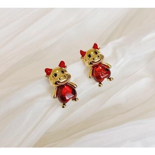 ZDMXJL 2021 New Fashion Womens Earrings Fine Cute Red Animal Cow Earrings For Women Girl Party Jewelry Gifts Wholesale
