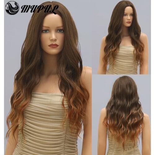 Long Brown Wave Ombre Daily Hair Synthetic Wig For White Black Women Nutural Heat Resistant Party Cosplay Female Fiber Wigs