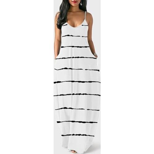 Fashion Dresses For Womens Loose Casual Summer Striped Print Pocket Sling Sleeveless Dress aesthetic clothing hot sexi