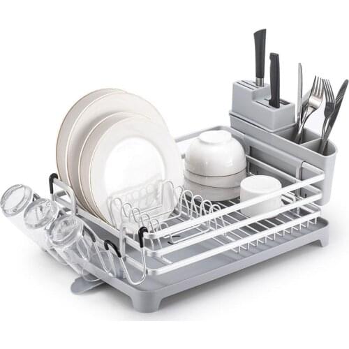 Kitchen Dish Rack Super Large Capacity Aluminum Alloy Drain Storage Shelf Tray 304 Stainless Steel For Hold Dishes Cup Bowls