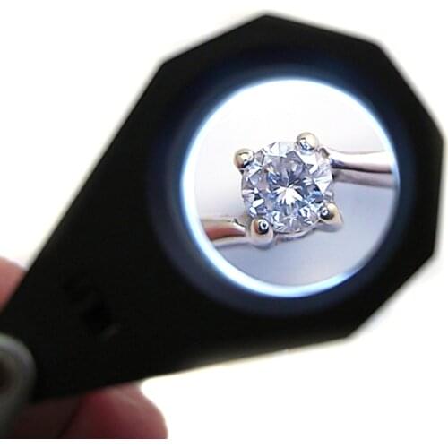 Precision Foldable 10x Magnification Triplet Optic Lens Jeweler Loupe Magnifier + 6 LED light, 21mm lens