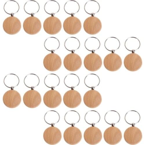 20 Pcs Blank Wooden Keychain Personalized Round Engraving Key Diy Wood Keychains Key Tags Can Engrave Diy Gifts