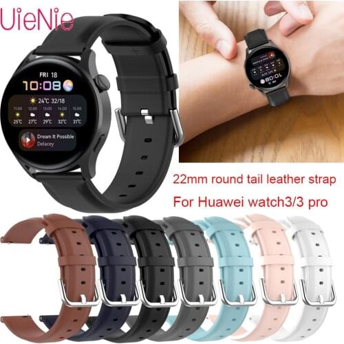 22mm Round Tail Leather Strap For Huawei Watch3 Watch Band Classic Frontier Wristband For Huawei watch3 Pro Bracelet Accessories