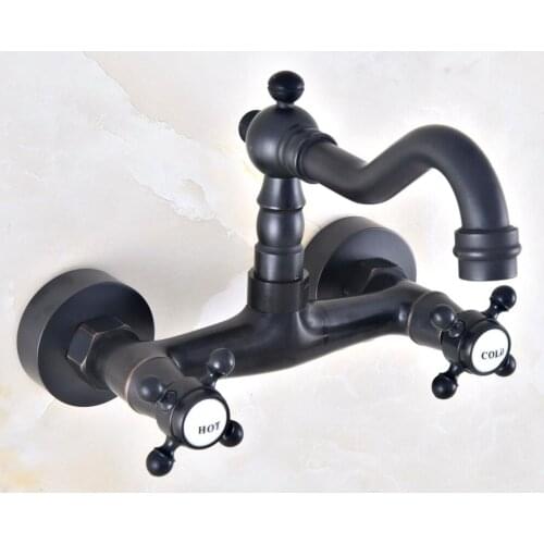 Kitchen Wet Bar Bathroom Vessel Sink Faucet Black Oil Rubbed Bronze Wall Mounted Swivel Spout Mixer Tap Dual Cross Handle mnf451
