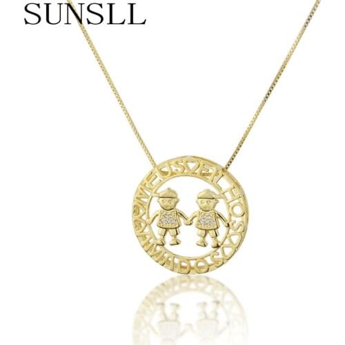 SUNSLL New gold copper necklace white cubic zirconia round necklace woman pendant necklace sweet generous jewelry necklace gift