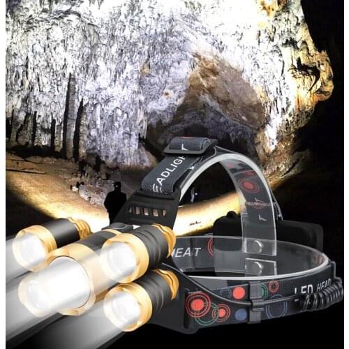 Super Bright Led Headlamp Zoom Headlight T6 Rechargeable Flashlight Waterproof Use 2*18650 Battery for Fishing