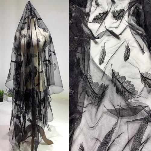 3D feather net gauze embroidery fabric antique black soft gauze skirt material wedding dress bed curtain fabric