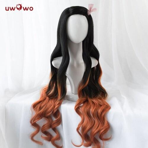 UWOWO Demon Slayer: Kimetsu No Yaiba Kamado Nezuko Cosplay Wig 95cm Long Wavy Black Orange Gradient