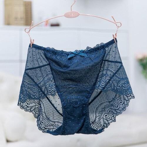 Womens Panties High-Waist Sexy Lingerie Ladies Transparent Mesh Underwear Polka Dot Bri Perspective Panties Lace Briefs