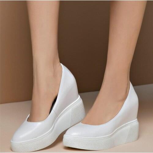 Wedges Platform Oxfords Shoes Women Genuine Leather Chunky High Heels Ankle Boots Female Round Toe Fashion Sneakers Casual Shoes