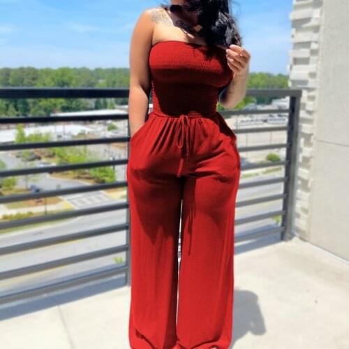 Women Solid Color Wide-leg Jumpsuit One Piece Outfit Sexy Strapless Romper Bodycon Party Birthday Playsuit Summer Jumpsuits