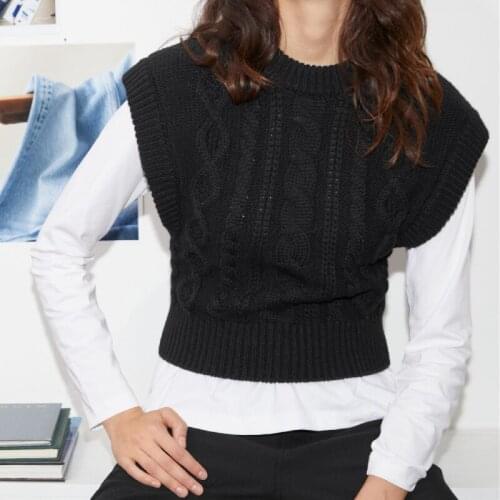 Women Knitted Vest Sweater Lady Short Sleeve Cable Twist Knit Pullover Female Sleeveless Knitwear Top 2021 New