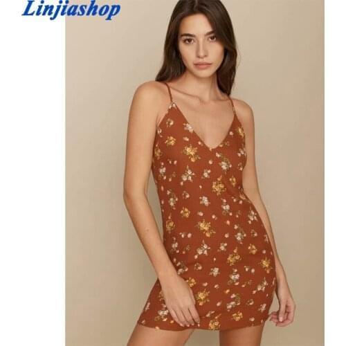 Floral Print Backless Summer Dress V neck Sexy Braces Dress Women Vintage Beach Mini Dresses Holiday French Style