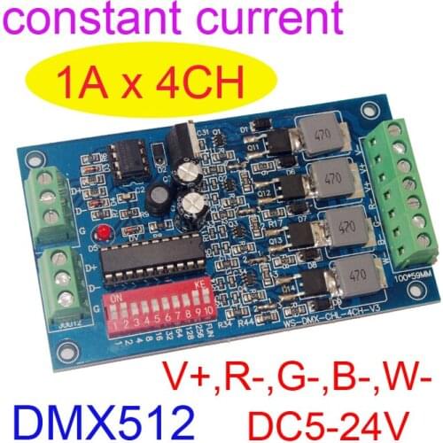 10 PCS free shipping constant current 4CH DMX RGBW controller Common anode DC5-24V input Can choose 1000MA,1100MA,1300M,1500MA