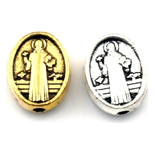 200pcs Saint Benedict Cross Crucifix Oval Alloy Spacers Beads For Handmade Making Bracelet Necklace DIY Accessories 8x10mm D-52