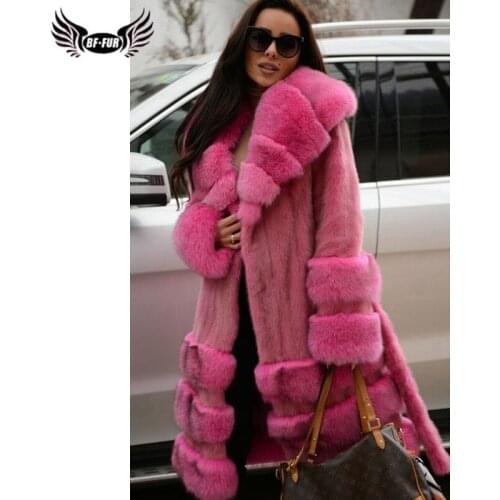 2020 Fashion Natural Mink Fur Coats Women With Big Sliver Fox Fur Lapel Collar And Bottom Real Mink Fur Jackets Russian Winter