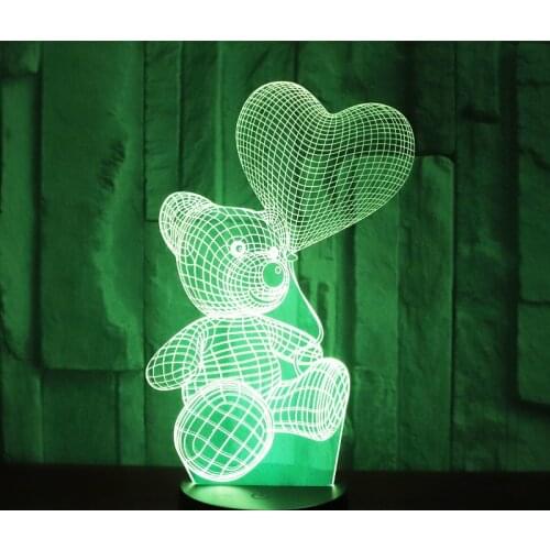 3D LED Night Lights Balloon Bear with 7 Colors Light for Home Decoration Lamp Amazing Visualization Optical Illusion Awesome
