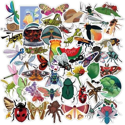 50PCS Insect Animal Cartoon Stickers Color Butterfly Dragonfly Cute Animal Stickers To DIY Stationery Luggage Laptop Guitar