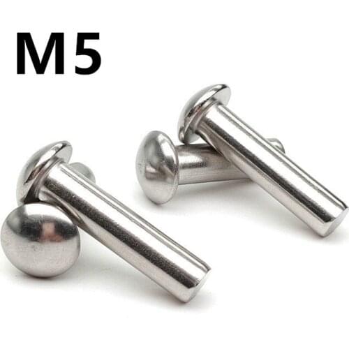 50PCS M5x5/6/8/10/12/14/16/18/20/25/30/35/40mm GB867 304 Stainless Steel Button Round Head Solid Rivet Self Plugging