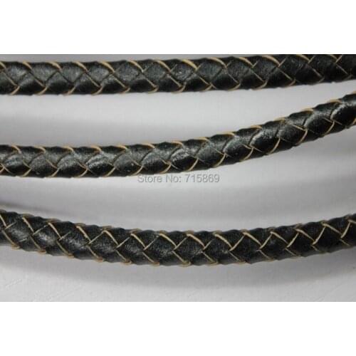 Free Ship 100m 6mm Diameter Black Braided Real leather Cord/Bolo Leather Strap
