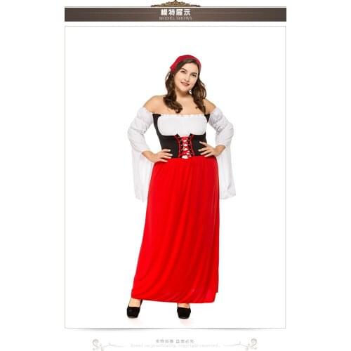 Free PP Oktoberfest Beer Girl Costume Maid Wench Germany Bavarian Short Sleeve Fancy Dress Dirndl For Adult Long Dress plus siz
