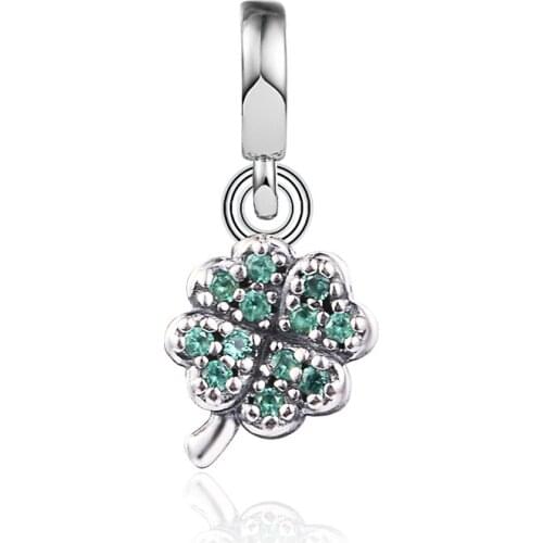 Summer Ocean My Four-leaf Clover Dangle 100% Sterling Silver Jewelry Fits Original European ME Small Bracelets Woman DIY Beads