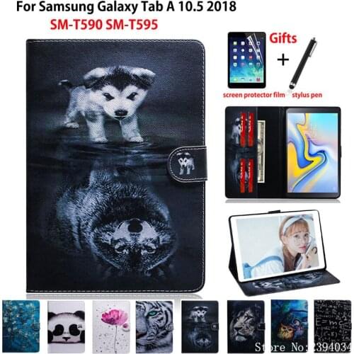 Animal pattern Case For Samsung Galaxy Tab A A2 2018 10.5 inch T590 T595 T597 SM-T590 SM-T595 Cover Funda Stand Shell Skin +Gift