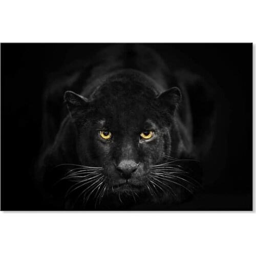 Black White Canvas Wall Art Animal Leopard Poster Pictures Black Panther Giclee Print on Canvas Stretched Living Room Bedroom