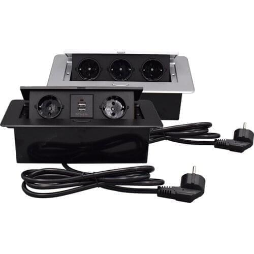 Damped Multimedia Socket Connection Box with Socket and USB Chargers for Conference Room Kitchen Countertop with 1.5m power cord